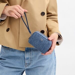New Coach Blue Denim Pouch Wristlet